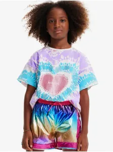 Bielo-fialové dievčenskú batikované tričko Desigual Hippie #4551515