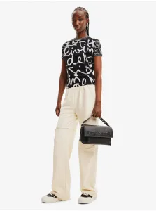 Bielo-čierne dámske vzorované tričko Desigual Lettering Retro
