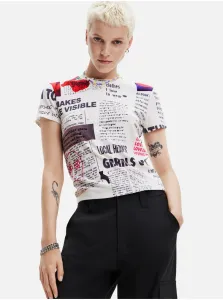 White Desigual Newspaper Patterned T-Shirt for Women - Women #4836679
