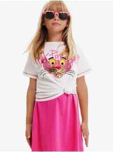 Detské bavlnené tričko Desigual Pink Panther biela farba #4551509