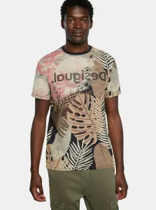 Beige Men's T-Shirt with Tropical Pattern Desigual TS Castor - Men