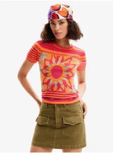 Women's Orange Knitted T-Shirt Desigual Sun Blue - Women #9085932