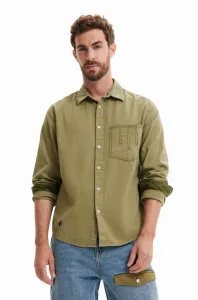 Bavlnená košeľa Desigual pánska, zelená farba, regular, s klasickým golierom