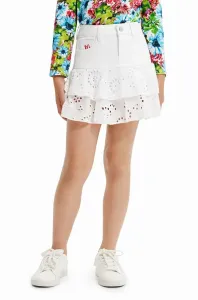 Dievčenská sukňa Desigual biela farba, mini, áčkový strih #7522209