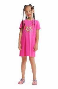 Dievčenské bavlnené šaty Desigual ružová farba, mini, rovný strih #7524845