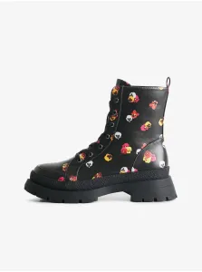 Čierne dámske členkové kvetované topánky Desigual Boot Flowers