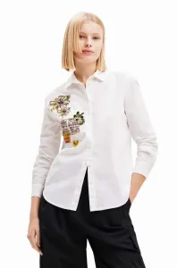 Bavlnená košeľa Desigual dámska, biela farba, regular, s klasickým golierom #8949044