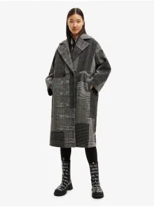Grey Checkered Coat with Wool Desigual Budapest - Ladies