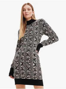 Béžovo-čierne dámske vzorované svetrové šaty Desigual Francesca - Lacroix #7449533