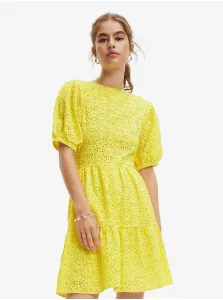 Bavlnené šaty Desigual žltá farba, mini, áčkový strih #4550992