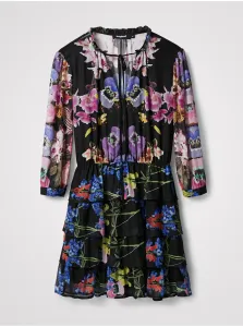 Čierne dámske kvetované krátke šaty Desigual Lyon #665546