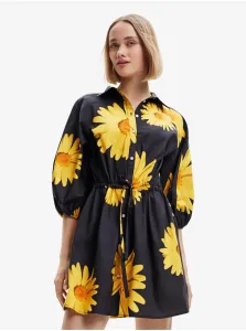 Žlto-čierne dámske košeľové kvetované šaty Desigual Marga-Lacroix #4882452