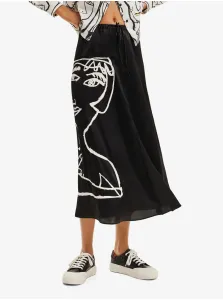 Black Ladies Desigual Midi Skirt Maryland - Women #7449480