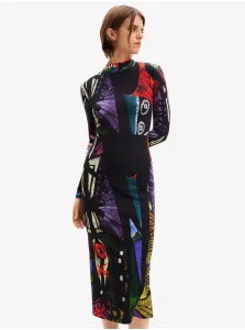 Black women's patterned knit midi dress Desigual Malaga Lacroix - Women #9165971