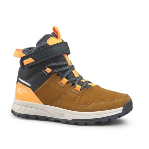 QUECHUA Detská hrejivá a nepremokavá kožená turistická obuv SH500 na suchý zips 24-34 oranžová 25
