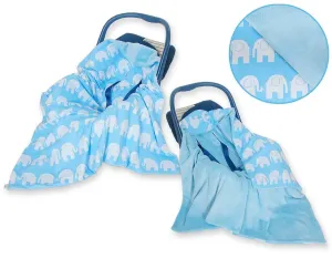Obojstranná deka do autosedačky - Modrá so slonikom