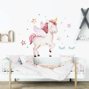 Nálepka na stenu Unicorn - jednorožec, hviezdičky a guličky DK268 #4043793