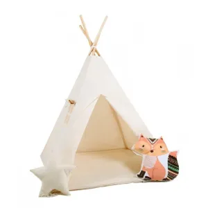 Detský teepee stan Milky land + podložka, dekoračné vankúšiky fox