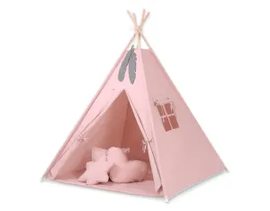 Detský teepee stan púdrovo ružový + podložka, vankúšiky a dekorácia