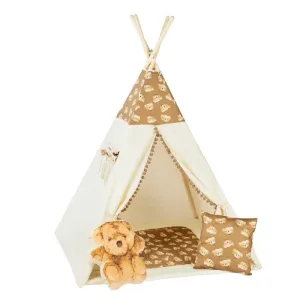 Detský teepee stan Teddy bear pompom + podložka, dekoračné vankúšiky