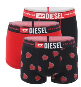 DIESEL - pánske boxerky 3PACK cotton stretch red hearts color combo - limitovaná fashion edícia