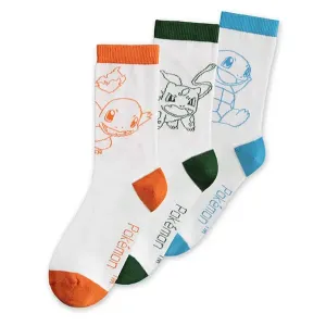 Difuzed Pokémon ponožky - Charmander, Bulbasaur, Squirtle - sada 3 ks (vel. 39 - 42)