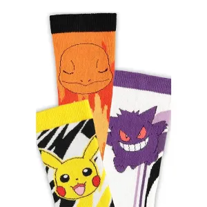 Difuzed Pokémon ponožky Crew - Pikachu, Charmander, Gengar - sada 3 ks (vel. 39 - 42)
