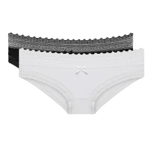 DIM SEXY FASHION SLIP 2x - Dámske bavlnené nohavičky s čipkou 2 ks - čierna - biela #3821398