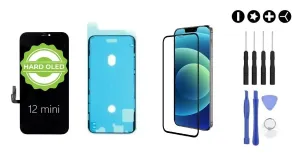 MULTIPACK - Černý OLED displej pro iPhone 12 mini + screen adhesive (lepka pod displej) + 3D ochranné sklo + sada nářadí