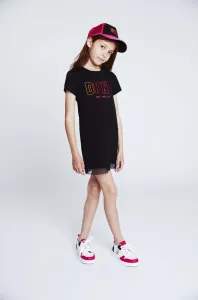 Dievčenské bavlnené šaty Dkny čierna farba, mini, rovný strih #7529132