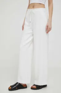 Nohavice Dkny dámske, biela farba, rovné, vysoký pás #8919760