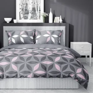Bavlnená posteľná bielizeň s jednoduchým ružovo-šedo-bielym vzorom