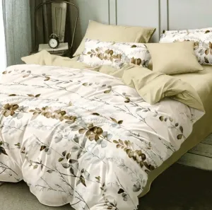 Béžové obojstranné posteľné obliečky s motívom listov 3 časti: 1ks 160 cmx200 + 2ks 70 cmx80
