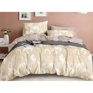 Béžové posteľné obliečky s bielym ornamentom 3 časti: 1ks 160 cmx200 + 2ks 70 cmx80