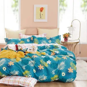 Farebné obojstranné modré posteľné obliečky s motívom kvetov  2 časti: 1ks 140 cmx200 + 1ks 70 cmx80