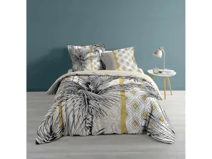 Krásne exotické posteľné obliečky bielo žlté s motívom palmy 200 x 220 cm
