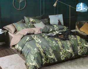 Štýlové zelené obojstranné posteľné obliečky s motívom listov 3 časti: 1ks 160 cmx200 + 2ks 70 cmx80