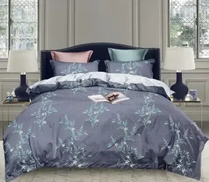Tmavomodré posteľné obliečky s motím rastlín 4 časti: 1ks 160 cmx200 + 2ks 70 cmx80 + plachta