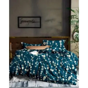Tmavozelené posteľné obliečky s potlačou kvetov 3 časti: 1ks 160 cmx200 + 2ks 70 cmx80
