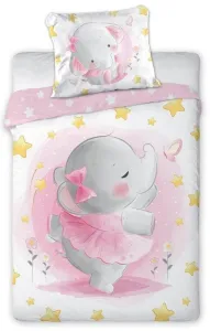 Bavlnená posteľná bielizeň pre deti s potlačou sloníka v ružových šatách