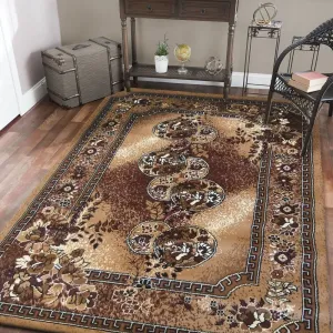 Hnedý koberec do obývačky vo vintage štýle #4505929