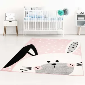 Kúzelný detský ružový koberec pre dievčatko zajačik #2875455