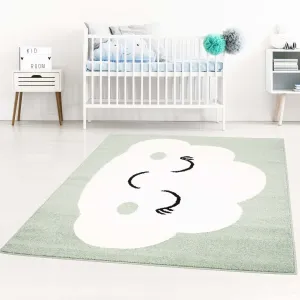 Pastelovo zelený koberec do detskej izby na hranie spiaci mráčik #2874365