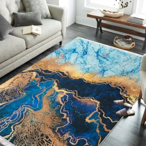 Protišmykový koberec v modrej farbe s abstraktným vzorom #5153793