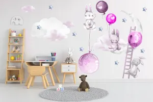 Nádherná nálepka na stenu veselé zajačiky s balónmi 120 x 240 cm