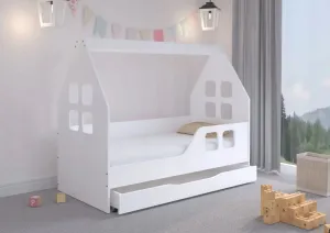 Okúzľujúca detská posteľ so šuflíkom 160 x 80 cm bielej farby v tvare domčeka #2875105