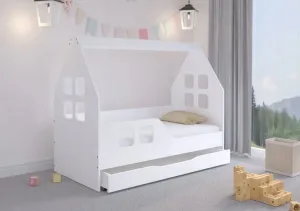 Okúzľujúca detská posteľ so šuflíkom 160 x 80 cm bielej farby v tvare domčeka #2877916