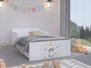 Kúzelná detská posteľ 160 x 80 cm so spiacou mačkou a súhvezdiami