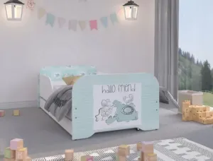 Úchvatná mentolová detská posteľ s myšičkami 140 x 70 cm