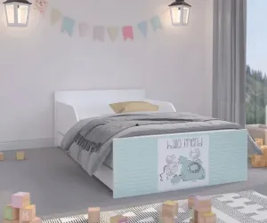 Vkusná detská posteľ s mentolovým čelom 180 x 90 cm s myšičkami